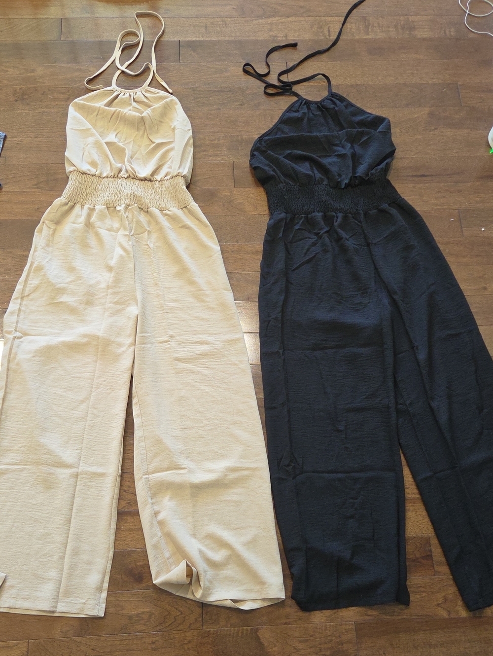 2 - New Never Used Women’s Black And Tan BOHO Halter Wide-Leg Jumpsuit
